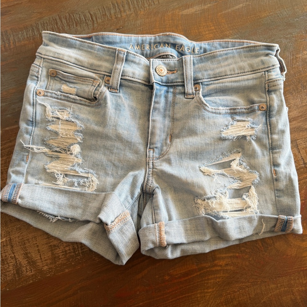 American Eagle Outfitters Light Wash Ripped Denim Shorts